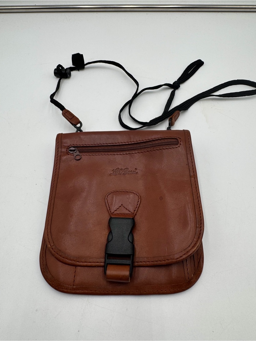 Vintage L.L.Bean Leather Travel Organizer Neck Wallet Passport Holder Brown